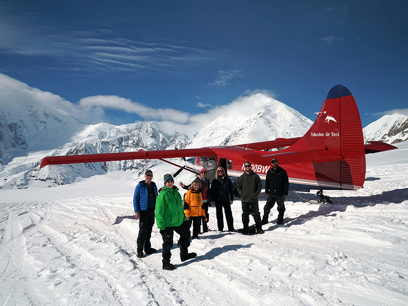 bush plane parked on glacier