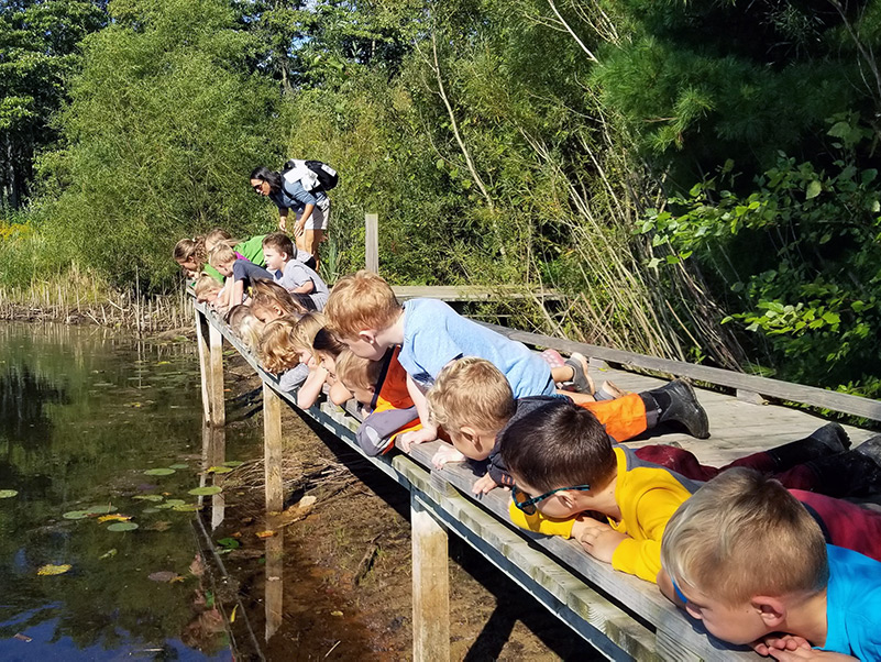 children looking at pond